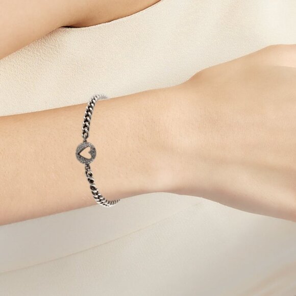 SHERYL LOWE DIAMOND 0.33 CTW STERLING SILVER OPEN HEART CHARM LINK BRACELET - Picture 9 of 9